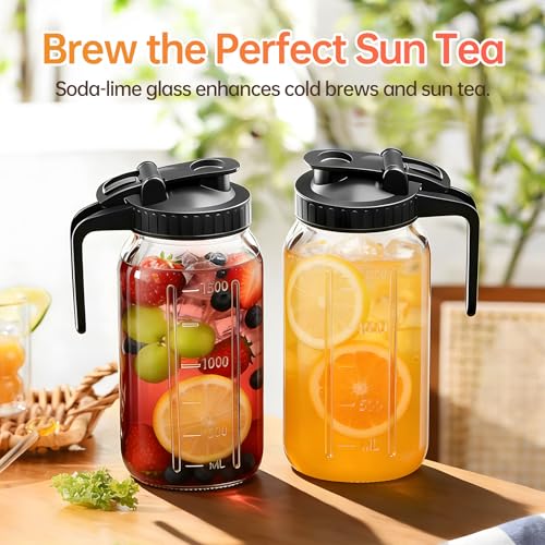 32oz Glass Pitcher with Lid & Spout – 1 Quart Mason Jars, Airtight & Leakproof Breastmilk Pitcher for Cold Brew Coffee, Sun Tea, Water, Juice – Wide Mouth, Fridge Safe - color: Black, size: 32 Ounces