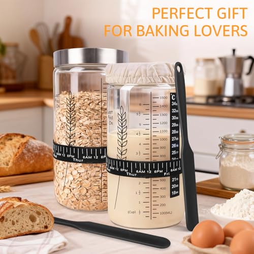 Premium Sourdough Starter Jar, 57oz Large Capacity Sourdough Jar | Sourdough Bread Starter Kit for Perfect Sour Dough Bread (Black, 2 Pack) - size: Tall - Black 2 Pack