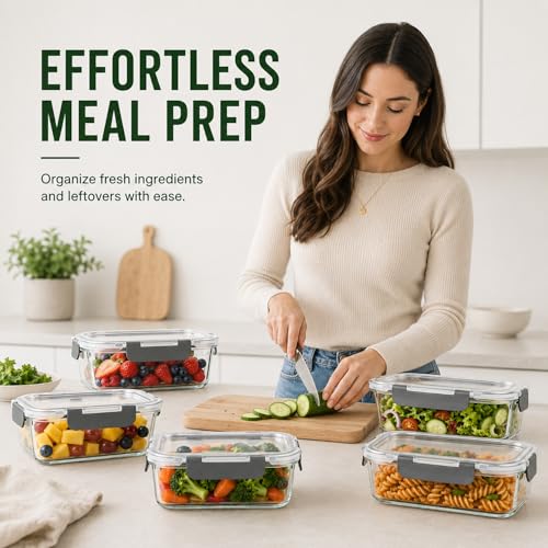5 Pack 36oz Borosilicate Glass Food Storage Containers Set with Lids, Freezer Meal Prep Containers, Airtight Bento Lunch Container Set, Oven, Freezer and Dishwasher Safe, BPA Free, Kitchen Storage Set - color: gray