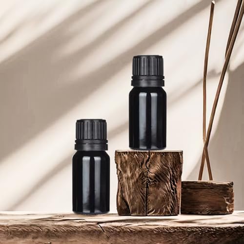24 Pack 10ml Black Glass Essential Oils Bottles Empty Glass Dropper Vials Sample Bottle With Orifice Reducer and lid,for Aromatherapy Oils (Black, 10ml) - color: Black