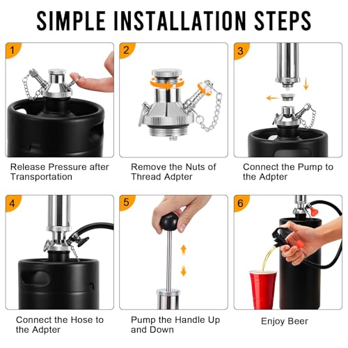 MRbrew 128oz Mini Keg Growler with Hand Keg Pump Portable Keg Tap Growler Tap System for Draft Beer Dispenser Stainless Steel Home Mini Kegerator Brewing Party Picnic