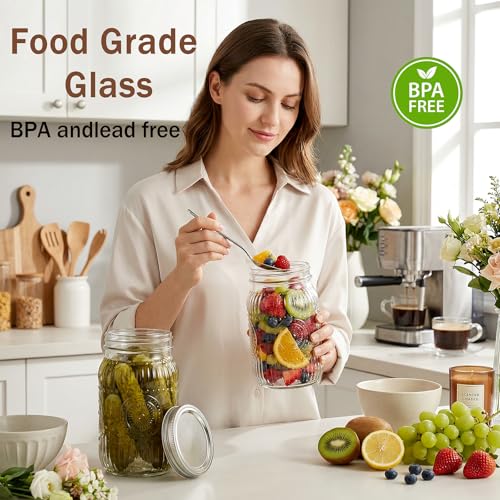 SUT Clear Wide Mouth Mason Jars 32 oz,9 Pack Quart Mason Jars With Airtight lids and Bands,Clear Canning Jars 32 oz for Preserving,Meal Prep,Overnight Oats - color: Flower