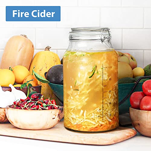 1 Gallon Round Glass Storage Jars, Airtight Glass Pickle Jars, Mason Jars | 4.3" Wide Mouth, Airtight Flip Lid, 2 Pack Food Grade Canisters, Gallon Glass Jars with ML/OZ Scale Line, Dishwasher Safe