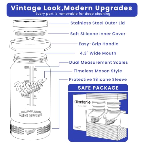 1 Gallon Glass Jars with Lids, 2 Pack Wide Mouth Mason Jars with Stainless Steel Lid & Food-Contact Silicone Inner Seal, Airtight Pantry Containers for Flour, Sugar, Sourdough Starter & Kombucha