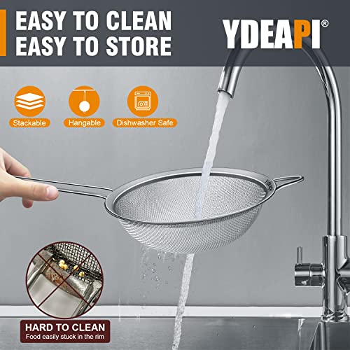 Ydeapi Fine Mesh Strainer, Stainless Steel Strainers with Sturdy Handle, Set of 3 Metal Sieve for Kitchen Food, Rice, Quinoa, Tea - 7", 4.6", 2.7" - size: 7" + 4.6" + 2.7"