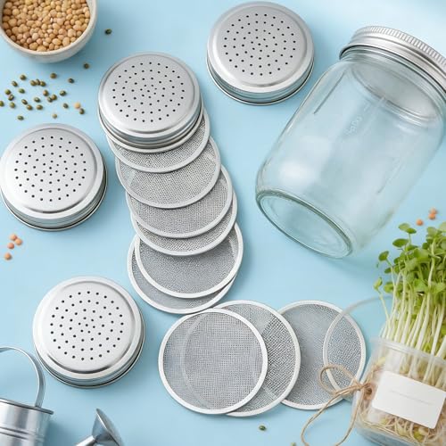 12-Pack Sprouting Jar Lids,Sprout Lids for Mason Jars,304 Stainless Steel Strainer Set,304 Food-Grade Strainer Caps for Wide-Mouth Mason Jars,Grow Alfalfa,Mung Bean Sprouts at Home