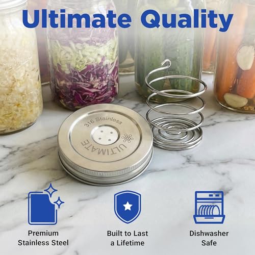 Ultimate Fermentation Kit to Make Probiotic Vegetables: Sauerkraut, Kimchi, Pickles w/FREE Digital Guide, 3 Fermenting Springs & Venting Lids for Easy Pickling in Wide Mouth Mason Jars (Not Included)