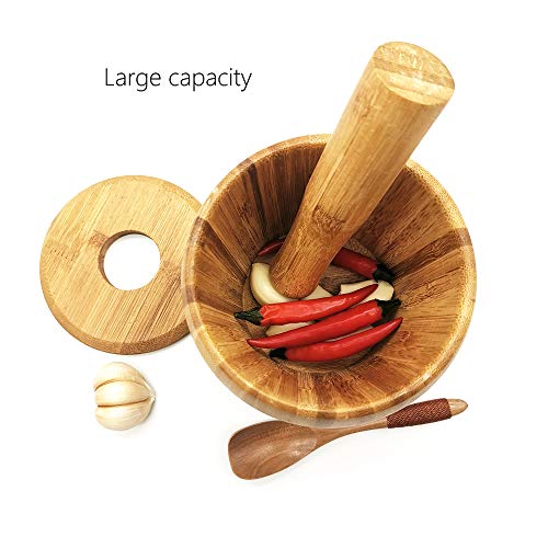 Wooden Mortar and Pestle Set with a Lid and Spoon