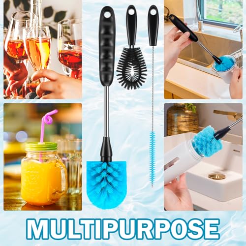 12.2 inch Bottle Brush Set of Three,Washable Coffee Cups, Water Bottles, Baby Bottles, Straws, to-go Cups, Long-Handled 3-in-1 Stainless Steel Bottle Brushes. (Black) - color: Black