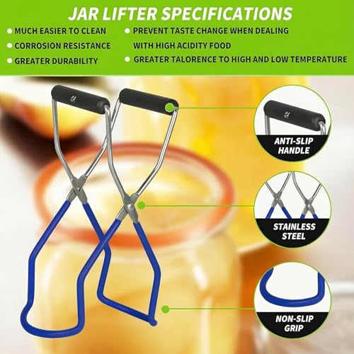 Supa Ant Canning Supplies Starter Kit (Food Grade) - Canning Kits Set for Beginners - 3 Pcs. Including Wide Mouth Jar Funnel, Magnetic Lid Lifter, Stainless Steel Jar Lifter (Assembled in USA) Blue - color: Blue