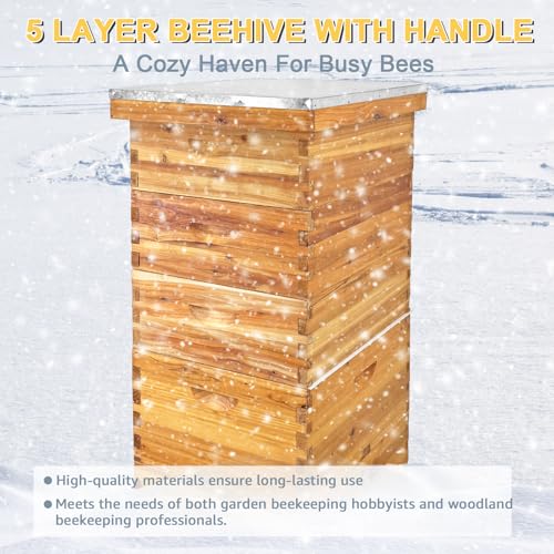 5-Layer Langstroth Bee Hive Kit 100% Beeswax Coated Wood Beehive | No Frames ,Includes 2 Deep Breeding Boxes and 3 Medium Super Boxes, 10-Frame Standard Bee House with Metal Top Cover, - size: 5 layer