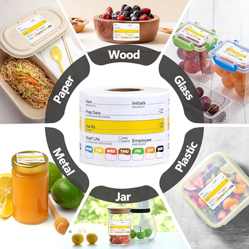Restaurant Quality Shelf Life Food Rotation Labels Vinyl, 2” x 3” Self-Adhesive Removable Freezer Food Label, Perfect for Reusable Containers, Easy to Remove, Food Safety Date Sticker (4 Pc) - style: 4 Pc