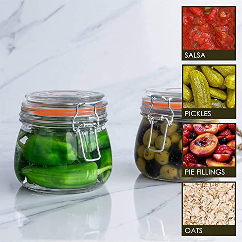 Hovico 25 oz Glass Jars With Airtight Lids And Leak Proof Rubber Gasket,Wide Mouth Mason Jars With Hinged Lids For Kitchen Canisters 750ml, Glass Storage Containers - color: 25oz*1-Round