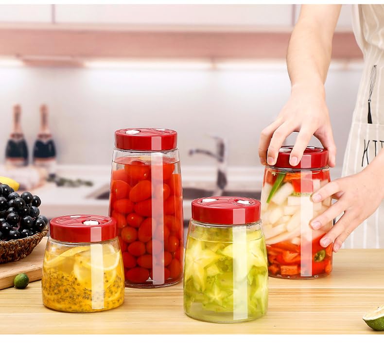 1 Liter Fermentation Jar, Fermenting Kit with Venting Valve Airlock and Fermenting Weight, Pickle Jar, Wide Mouth Glass Jar for Pickles, Kimchi, Sauerkraut, Mead, Kombucha, Sourdough - size: 1.0L
