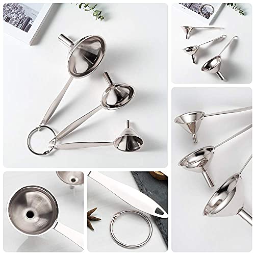 3 in 1 Metal Funnels for Filling Bottles Stainless Steel Small Kitchen Funnel Set for Transferring Essential Oils Liquid Fluid Spice Dry Ingredients Powder, Durable (Long-Handled Funnel) - size: Long-handled funnel