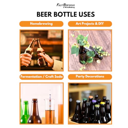 FastRack Amber Beer Bottles 22oz (Pack of 48) | Longneck Glass Beer Bottles with Pry-off Crown Finish for Home Brewing Mead, Cider & Kombucha | Durable Brewing Bottle & Bottling Kit - size: 22oz - 48 Pack