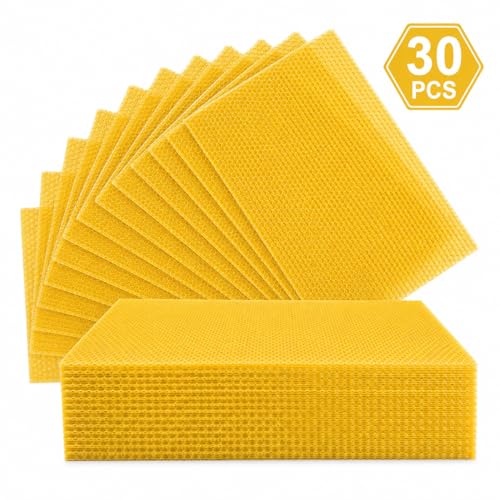 Bee Hive Foundation Sheets - 30 Pcs Pure Beeswax Comb Foundation 7.68 x 16.34 Inch, Beekeeping Supplies for Langstroth Hive Frames, Increases Honey Production & Colony Development