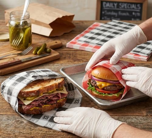 MADE IN USA 1,000 Sheets of Grease-Resistant Food Grade Waxed Kraft Deli Tissue Paper, 12" X 12" (Black Gingham Pattern) - color: Black Gingham Pattern