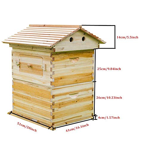 LANGLANG Automatic Wooden bee hive House kit with 7 PCS Upgraded Auto Frame Comb-Beehive Box Honey Free harvesting.