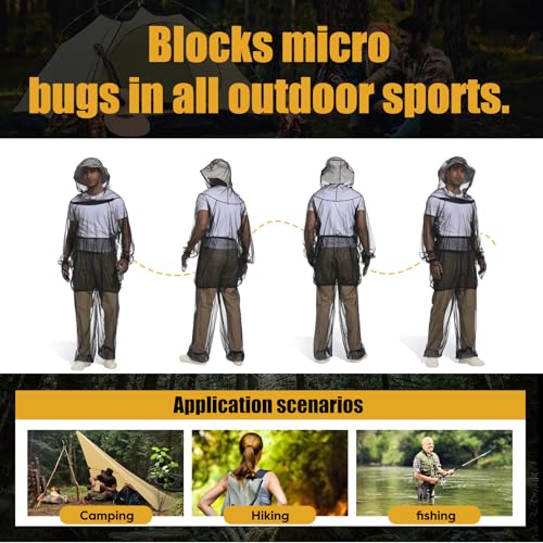 Premium Mosquito Suit-Jacket With Hood/Pants/Mitts/Gift Bag/Tape Measure-Full Body Protection Bugs Clothes - color: Black No Sun Hat, size: Large-X-Large