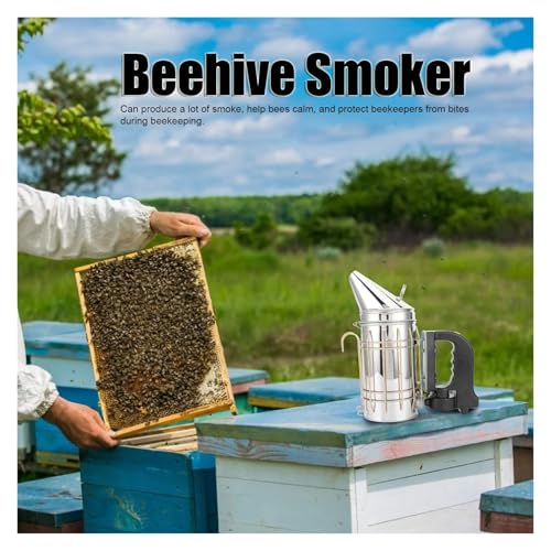 Electric Beehive Smoker Stainless Steel Beekeeping Smoker with Heat Shield Handle, Detachable Design for Easy Use, Large Smoke Output