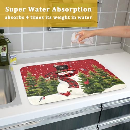 Christmas Tree Snowman Dish Drying Mats for Kitchen Counter 18×24 Inch Bird Snowflake Large Microfiber Drying Mat Kitchen Accessories Dish Rack Mat Drainer Pad Washable Absorbent - size: 18" x 24"