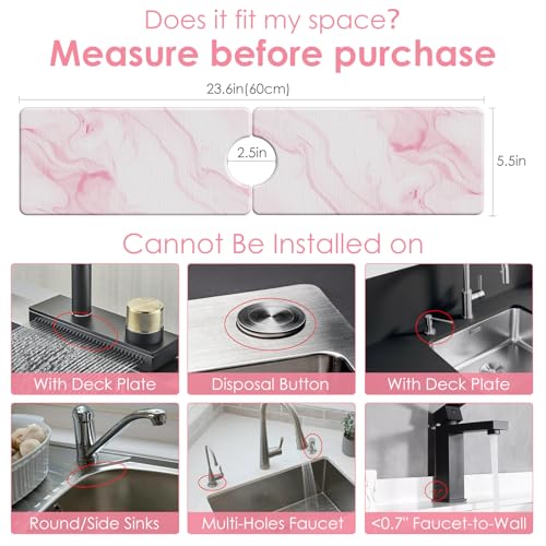 3 PCS Large Stone Dish Drying Mat for Kitchen Counter -24"x16" Absorbent Diatomaceous Earth Mat with Stone Faucet Mat & Soap Tray - Quick Dry, Collapsible, Non-Slip Countertop Organizer - color: PINK Marble
