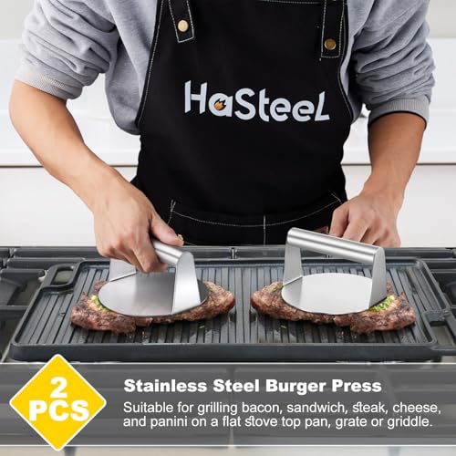 HaSteeL 5.5 Inch Smash Burger Press, Stainless Steel Round Smasher for Flat Top Griddle Grilling Cooking - 2 Pack - style: 2-Piece