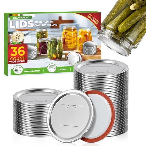 36Pcs Wide Mouth Canning Lids, 86mm Food Grade Mason Jar Lids, 100% Fit Airtight Lids for Ball and Kerr Preserving Jars - size: 36 Lids for Wide Mouth Jar