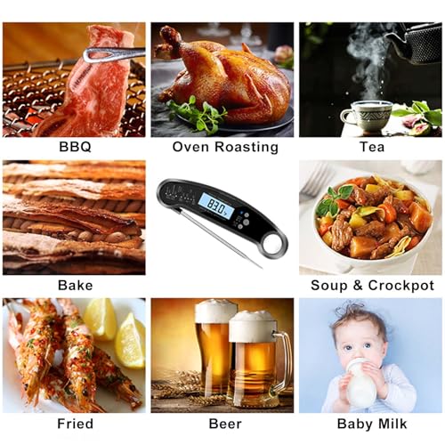 Digital Instant Read Food Thermometer with Backlight, LCD Display, Calibration Function, Built-in Bottle Opener for Grilling, BBQ, Turkey, Candy, Liquid Temperature Measurement, Black - color: Black
