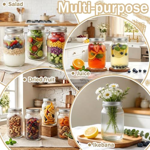SUT Clear Wide Mouth Mason Jars 32 oz,9 Pack Quart Mason Jars With Airtight lids and Bands,Canning Jars 32 oz for Preserving,Meal Prep,Overnight Oats,Fermenting - color: Stripe
