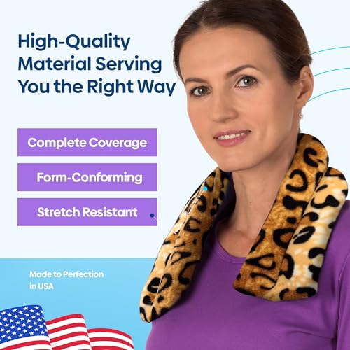 SunnyBay Microwave Heating Pad, Microwavable Heated Neck and Shoulder Wrap, Soothing Weighted Moist Heat or Ice Pack with Flaxseed and Lavender, 26x5 Inches, 2.5 lbs, Leopard - color: Lavender - Leopard