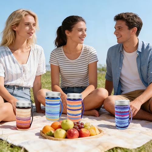 KJQJLY 4 Pcs Mason Jars Sleeves Neoprene 24oz Regular and Wide Mouth Mason Jar Sleeves Holder with Handle (rainbow, 24 OZ) - color: rainbow, size: 24 OZ