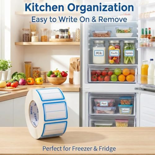500 Removable Labels - No Residue, Reusable and Waterproof | Suitable for Food Storage Containers, Etc. (Double line-Blue) - color: Double Line-blue