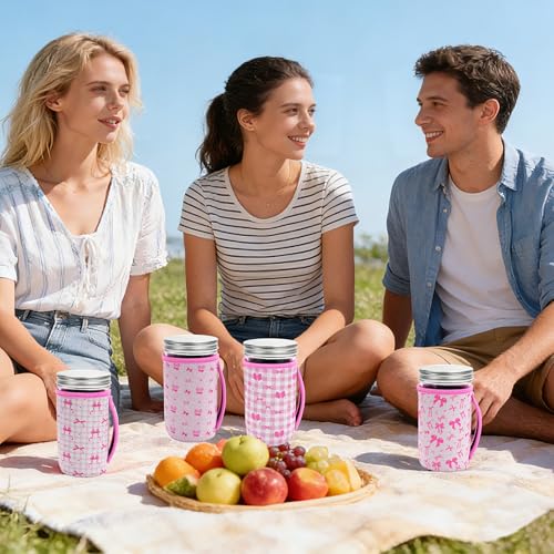 KJQJLY 4 Pcs Mason Jars Sleeves Neoprene 24oz Regular and Wide Mouth Mason Jar Sleeves Holder with Handle (Bows, 24 OZ) - color: Bows, size: 24 OZ