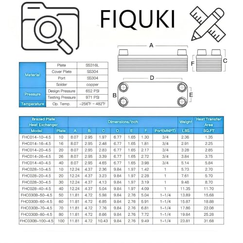 3"x8" 30 Plates SS316L/Copper Brazed Plate Heat Exchanger with 3/4" MPT Port - Water to Water for Water Heating, Floor Heating, Snow Melting, Industrial & Commercial Refrigeration(FHC014-30)