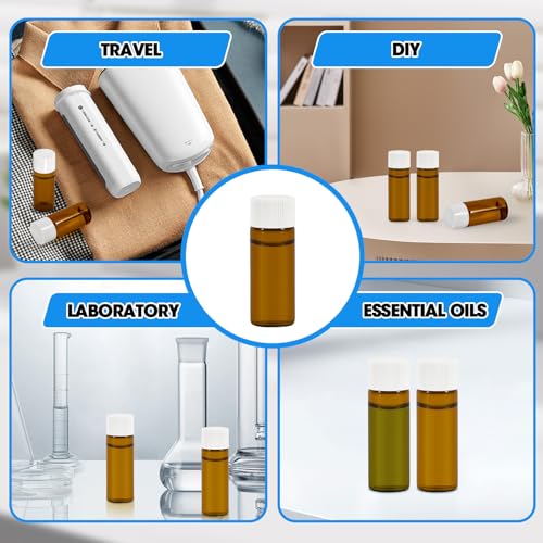 12PCS 10ml Amber Glass Vials with White Screw Caps and Plastic Stoppers, Leak-Proof Small Liquid Sample Bottles for Essential Oils, Perfumes, Reagents - color: AMBER, size: 10ml