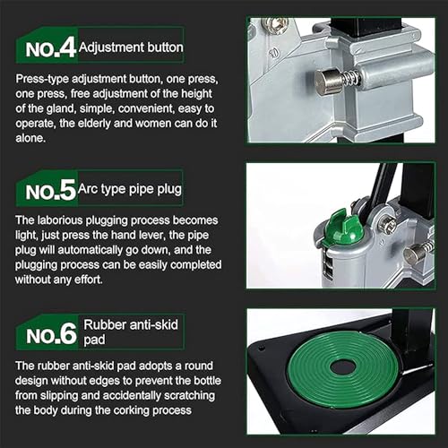 Beer Bottle Capping Machine, Heavy Duty Strong Metal Bench Bottle Capper, 100-500mm Adjustable Height, For 26-29mm Round Bottles Caps