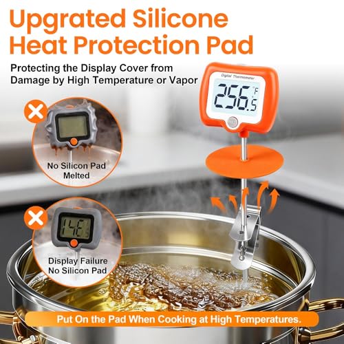 Deep Fry Thermometer - Digital Candy/Candle/Meat Thermometer with Rotatable Large Display, 10'' Long Probe, Programmable Instant Read for Oil Cooking (Orange) - color: Orange