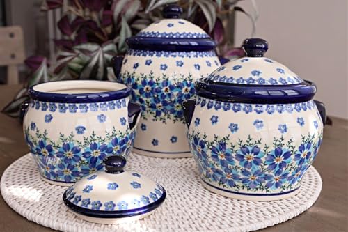 Blue Rose Polish Pottery - Blue Kalina Medium Canister - 4 Cup Capacity - Hand-Painted Polish Pottery Ceramic Kitchen Storage Jar with Lid