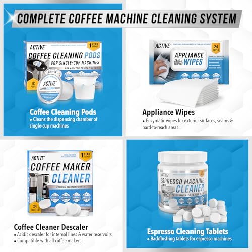 ACTIVE Coffee Machine Descaler Descaling Solution - 32oz (8 Uses) Compatible with Keurig,Nespresso,Breville,Delonghi, Jura, Ninja - Espresso Coffee Maker Cleaner,Coffee Pot Cleaning Limescale Remover - style: 32oz Liquid