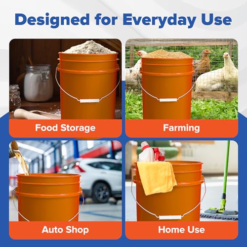 ePackageSupply 5 Gallon Plastic Bucket with Airtight Lid | Made in USA | Food Grade Bucket | BPA-Free | Heavy Duty 90 Mil All Purpose Pail | One 12" Rubber Mallet & One Lid Opener Included | 3 Pack - color: Orange, size: 3 Packs