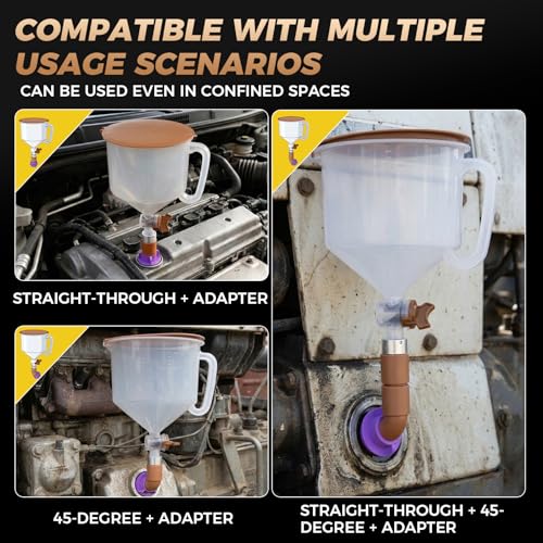 DISEN 17-Piece Engine Oil Funnel Kit, 2.12QT/2L Oil Funnel Set with 12 Adapters, 45° & Straight Elbow, Magnetic Storage Trays for Garage, Compatible with More Car