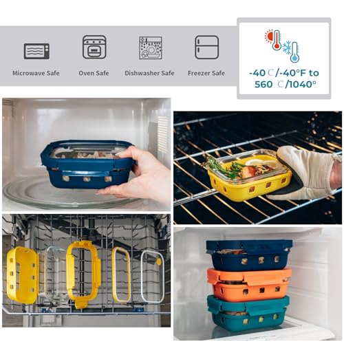 GENICOOK Glass Meal Prep Containers with Glass Lids, 5 Pack 22 oz Airtight Food Storage Containers with Silicone Sleeves, BPA-Free Borosilicate Glass, Microwave Freezer Safe - color: Five Colors