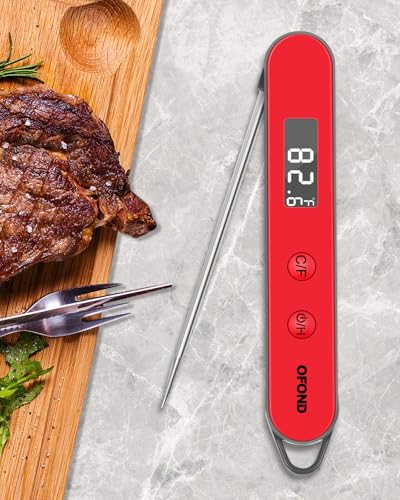Instand Read Thermometer for Cooking, Digital Meat Thermometer Magnetic One AAA Battery, Folding Food Temp for Grill, BBQ, Steak, Candy, Large Screen, Pocket Kitchen Utensils & Gadgets (Red) - color: Red