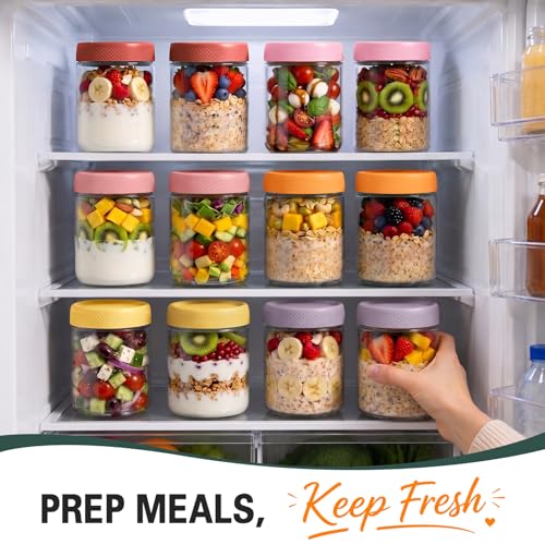 16 oz Mason Jars, 6 Pack Air Tight Overnight Oats Jars, Chia Pudding Glass Jars with Lids, Parfait Cups with Lids, Sugar Bowls, Glass Storage Jar for Yogurt, Snack, Food, Prep Meal, Breakfast - color: Berry Bloom