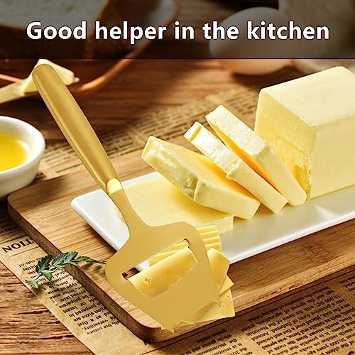 Cheese Slicer Golden Stainless Steel Cheese Cutters for Block Cheese, Cortador de queso, Handheld Plane Cheese Knife for Semi-Hard Cheese, Gold