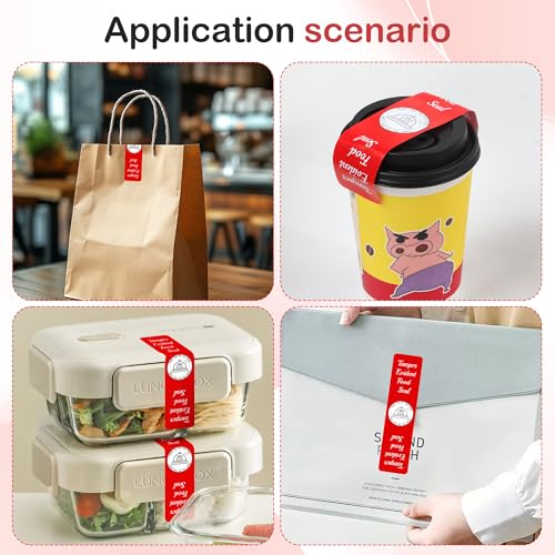 500 Pcs Tamper Evident Stickers for Food Delivery 1.5 x 6 Inches Red Tamper-Proof Safe Seal Tape & Labels - for Sealing Drink, Food & Pizza Boxes to Preserve Freshness
