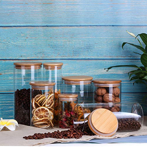 Glass Storage Jars Set of 2(25oz/750ml) with Airtight Seal Wooden Lid Stackable Kitchen Canisters for Candy, Coffee Bean Cookie, Rice, Sugar, Flour, Pasta, Nuts, Coffee - size: 25oz