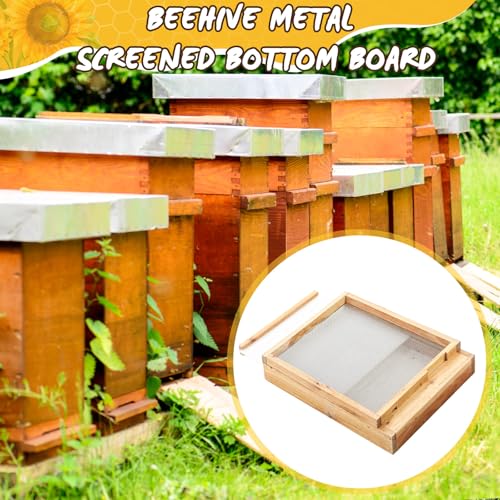 DoubleFill 3 Pcs 10 Frame Beehive Screened Bottoms Board Dipped in Beeswax with Entrance Reducer Beeswax Wood Screeneds Bottom Boards for Beekeeping Supplies (Plastic Screened Bottom Board)